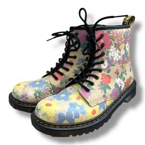 Dr. Martens 1460 Floral Mash Up Leather Lace Up Boots With Zipper Size 5